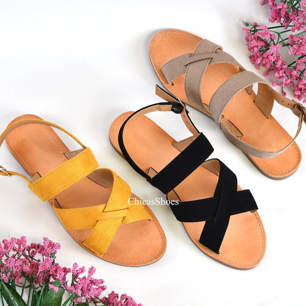 Slip On Flat Summer Sandals Criss Cross Bands
